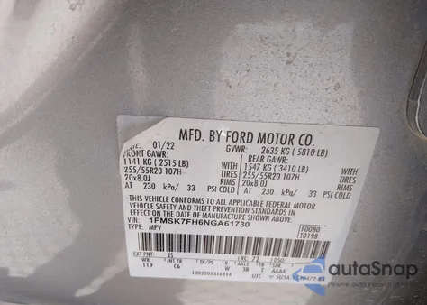 2022 Ford Explorer Limited z USA, uszkodzony, nr VIN 1FMSK7FH6NGA61730